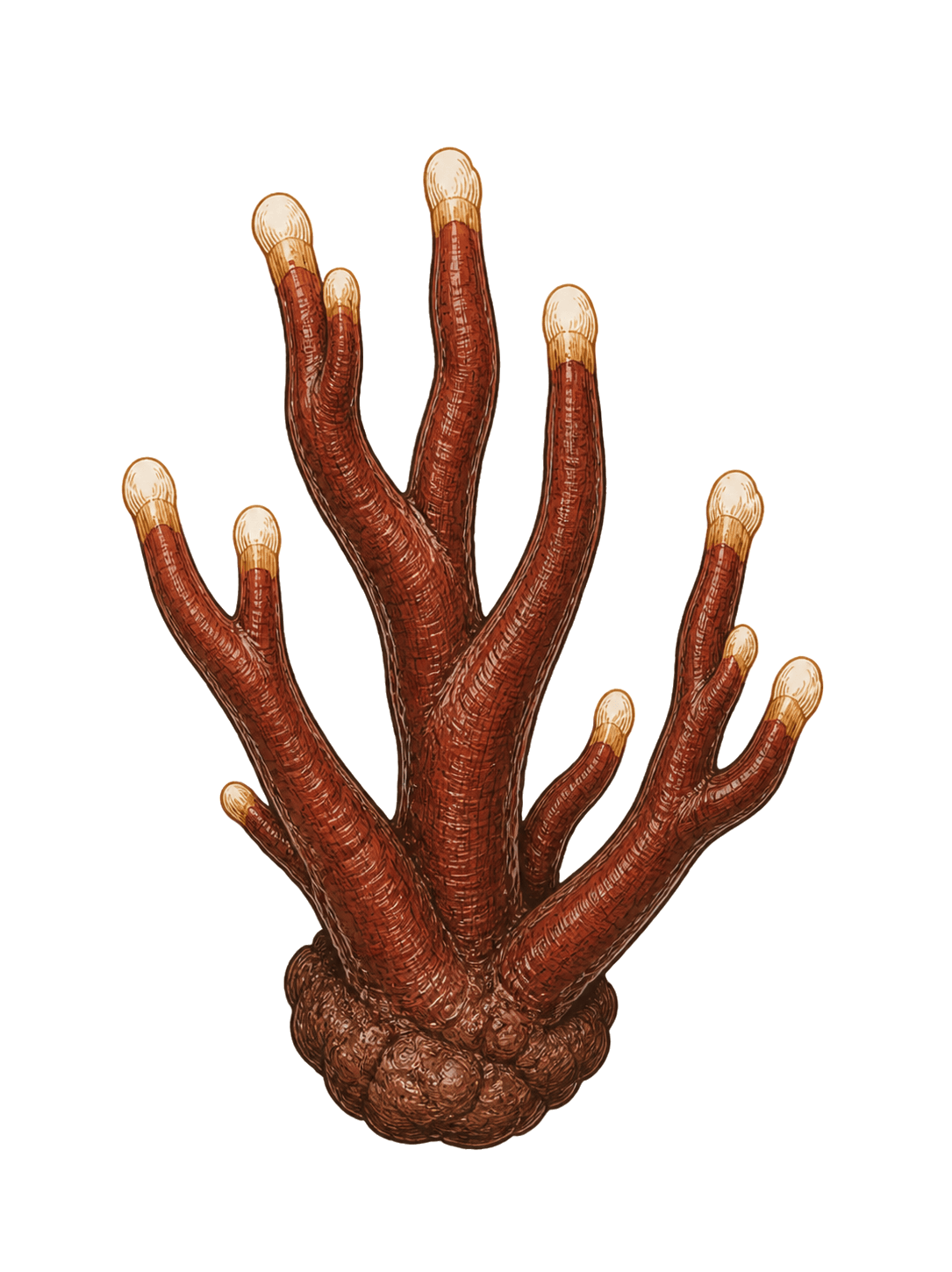 Antler Reishi mushroom field-guide illustration
