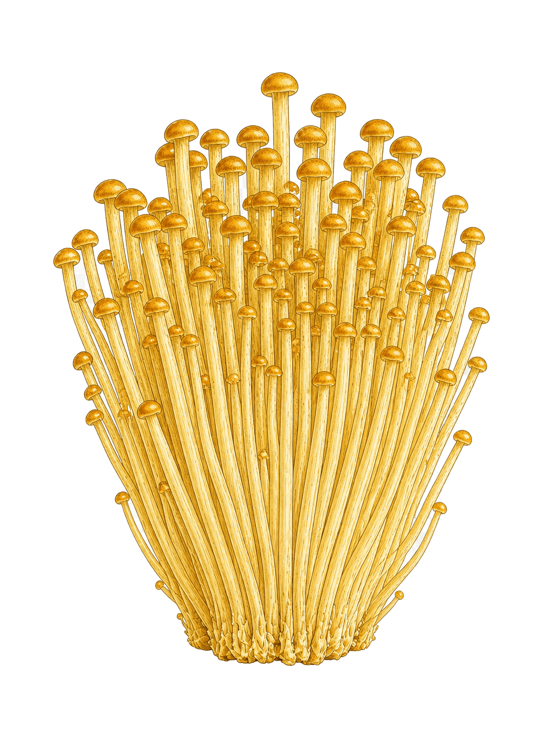 Golden Enoki mushroom field-guide illustration